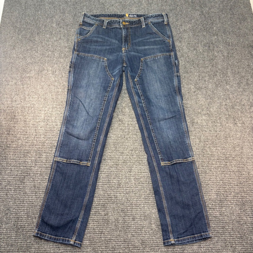 Carhartt Womens 10 Regular Slim Fit Double Front Utility Jeans Dark Wash 100654